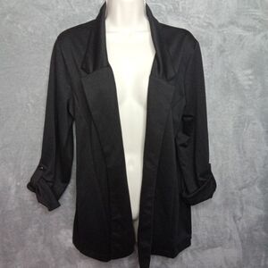 Massini Womens Large Black‎ Cardigan Open Front Roll Tab sleeve